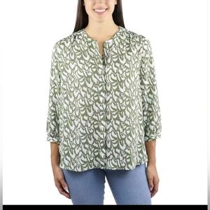 Jachs Girlfriend Blouse Top 3/4 Sleeves V-Neck Flowy Size L